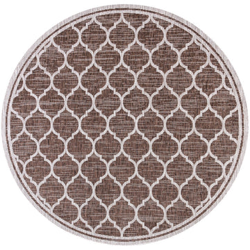 Trebol Moroccan Trellis Textured Weave Indoor/outdoor Round Rug